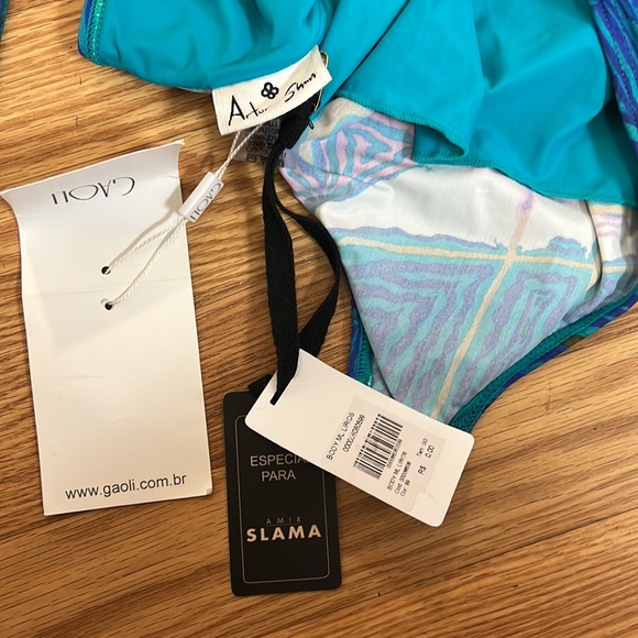 Amir Slama Draped Long Sleeves Bodysuit In Pink ,green and blue size XL - Picture 14 of 16